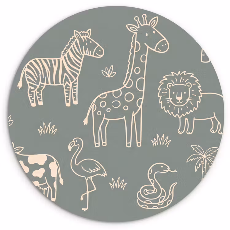 Wandcirkel - Glas - Dieren - Safari - Patroon - Illustratie - Groen — 1