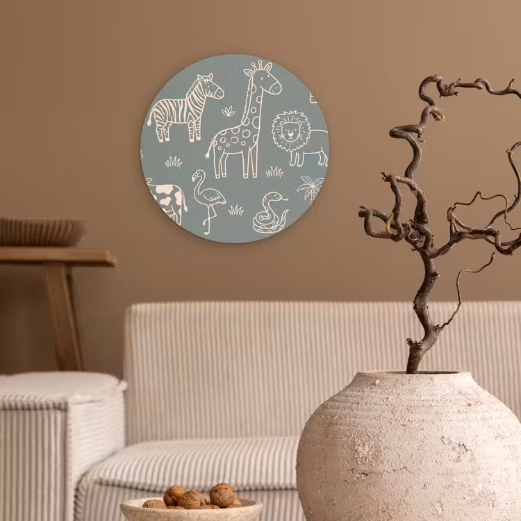 Wandcirkel - Glas - Dieren - Safari - Patroon - Illustratie - Groen — 2