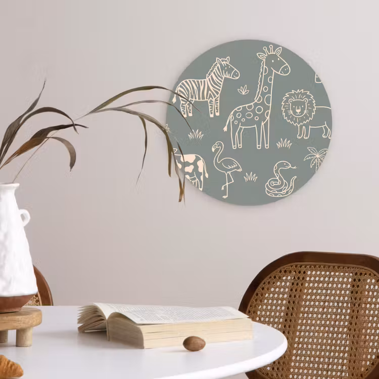Wandcirkel - Glas - Dieren - Safari - Patroon - Illustratie - Groen — 4