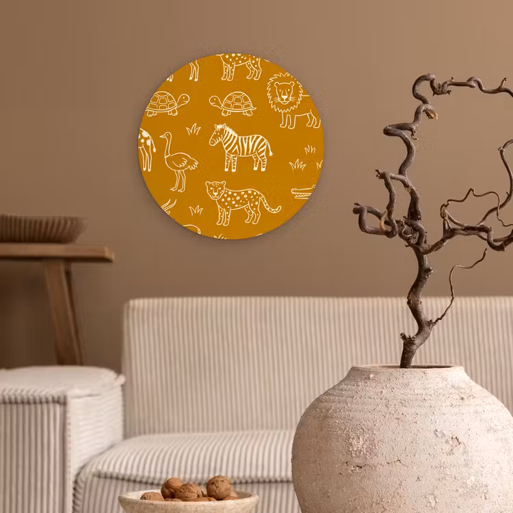 Wandcirkel - Glas - Dieren - Safari - Patroon - Kinderlijk - Oker — 2