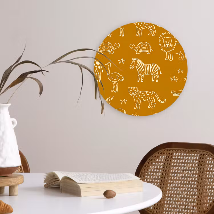 Wandcirkel - Glas - Dieren - Safari - Patroon - Kinderlijk - Oker — 4