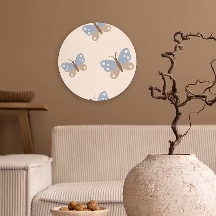 Wandcirkel - Glas - Insect - Vlinderpatroon - Abstract - Blauw - Beige — 2