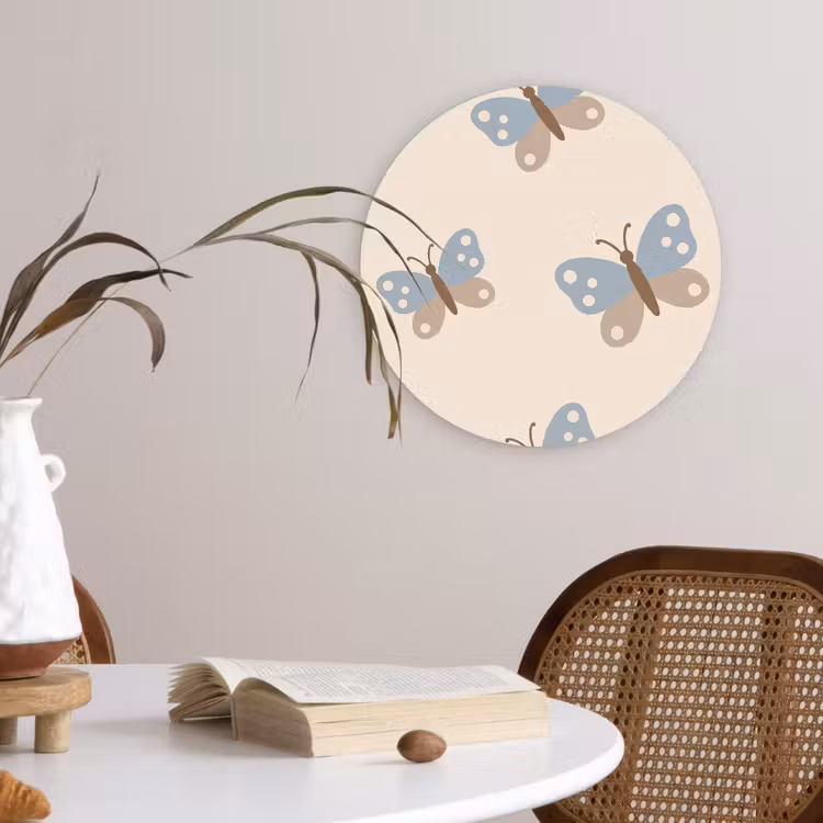 Wandcirkel - Glas - Insect - Vlinderpatroon - Abstract - Blauw - Beige — 4