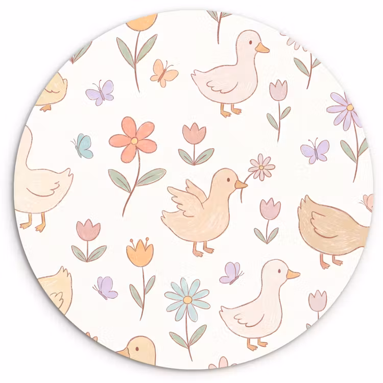 Wandcirkel - Glas - Vogel - Bloemen - Patroon - Pastel - Dieren — 1