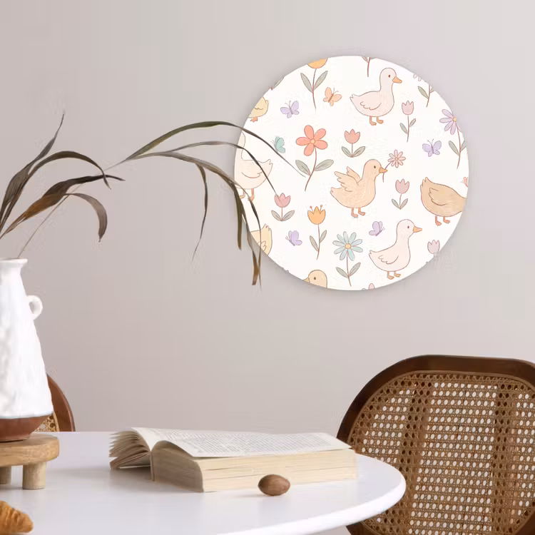 Wandcirkel - Glas - Vogel - Bloemen - Patroon - Pastel - Dieren — 4