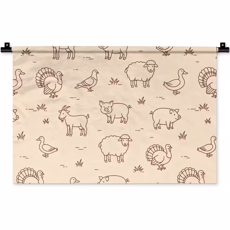 Wandkleed - Dieren - Patroon - Boerderij - Minimalistisch - Beige — 1