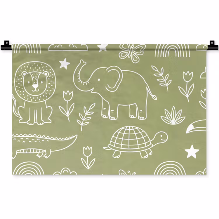Wandkleed - Dieren - Patroon - Illustratie - Natuur - Groen — 1