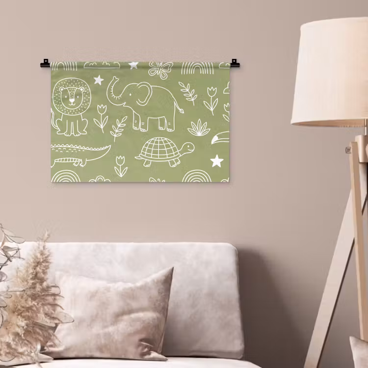 Wandkleed - Dieren - Patroon - Illustratie - Natuur - Groen — 2