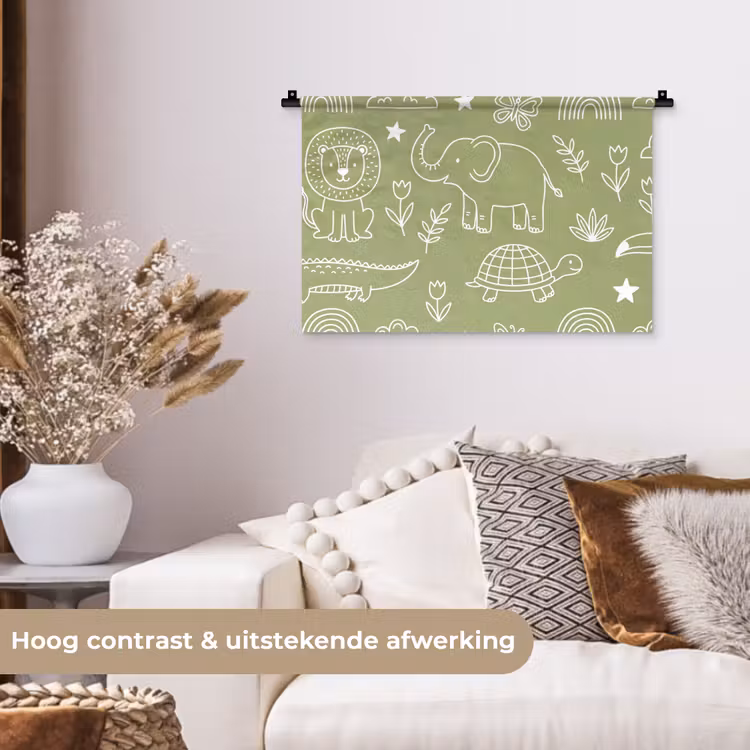 Wandkleed - Dieren - Patroon - Illustratie - Natuur - Groen — 4