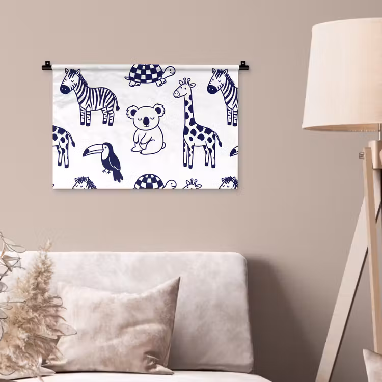 Wandkleed - Dieren - Patroon - Kinderkamer - Grafisch - Wit-Blauw — 2