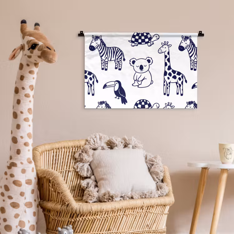 Wandkleed - Dieren - Patroon - Kinderkamer - Grafisch - Wit-Blauw — 5