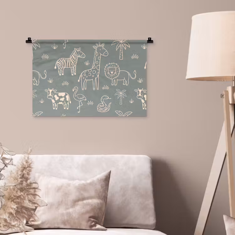 Wandkleed - Dieren - Safari - Patroon - Illustratie - Groen — 2