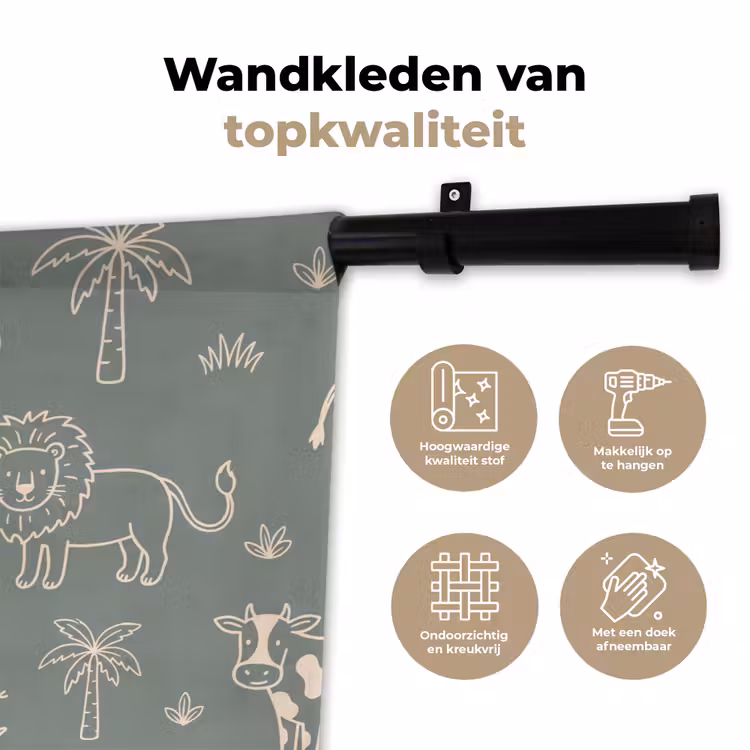 Wandkleed - Dieren - Safari - Patroon - Illustratie - Groen — 3