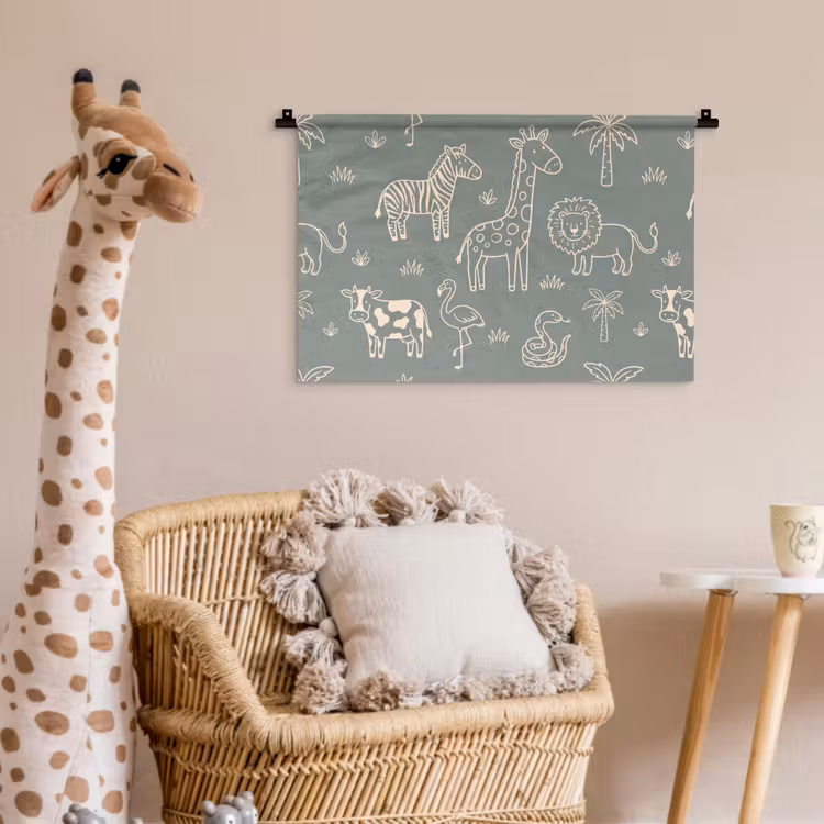 Wandkleed - Dieren - Safari - Patroon - Illustratie - Groen — 5