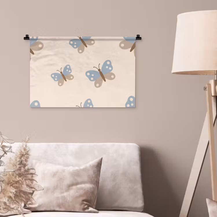 Wandkleed - Insect - Vlinderpatroon - Abstract - Blauw - Beige — 2