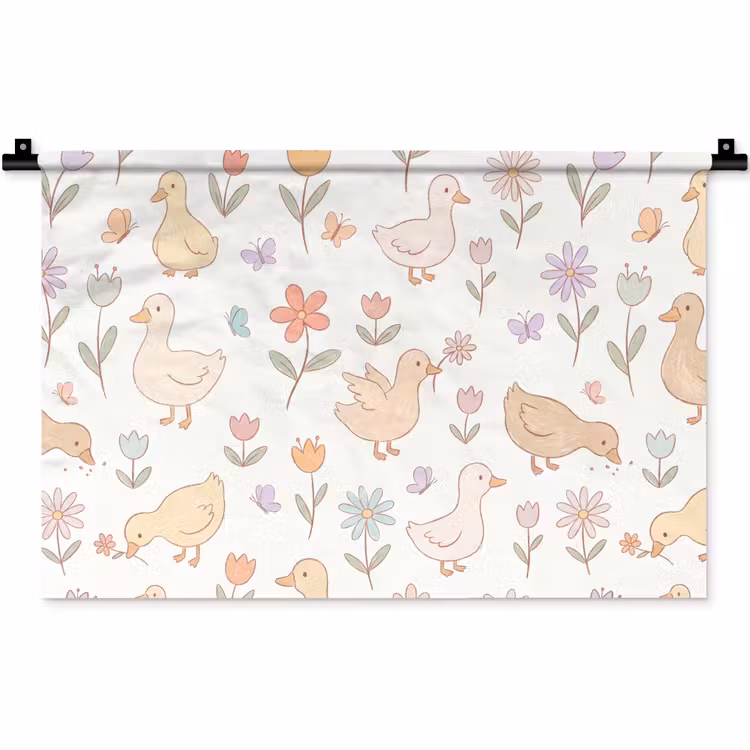 Wandkleed - Vogel - Bloemen - Patroon - Pastel - Dieren — 1