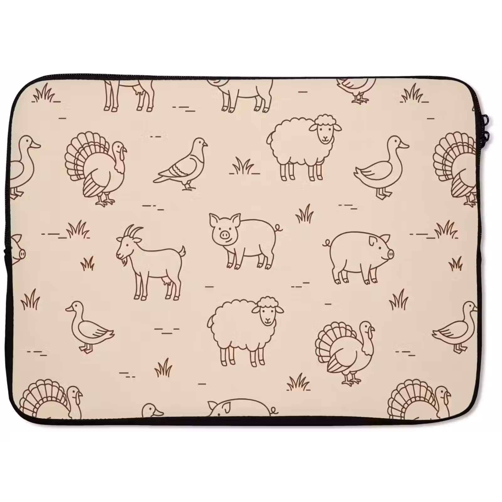 Laptophoes - Dieren - Patroon - Boerderij - Minimalistisch - Beige — 1