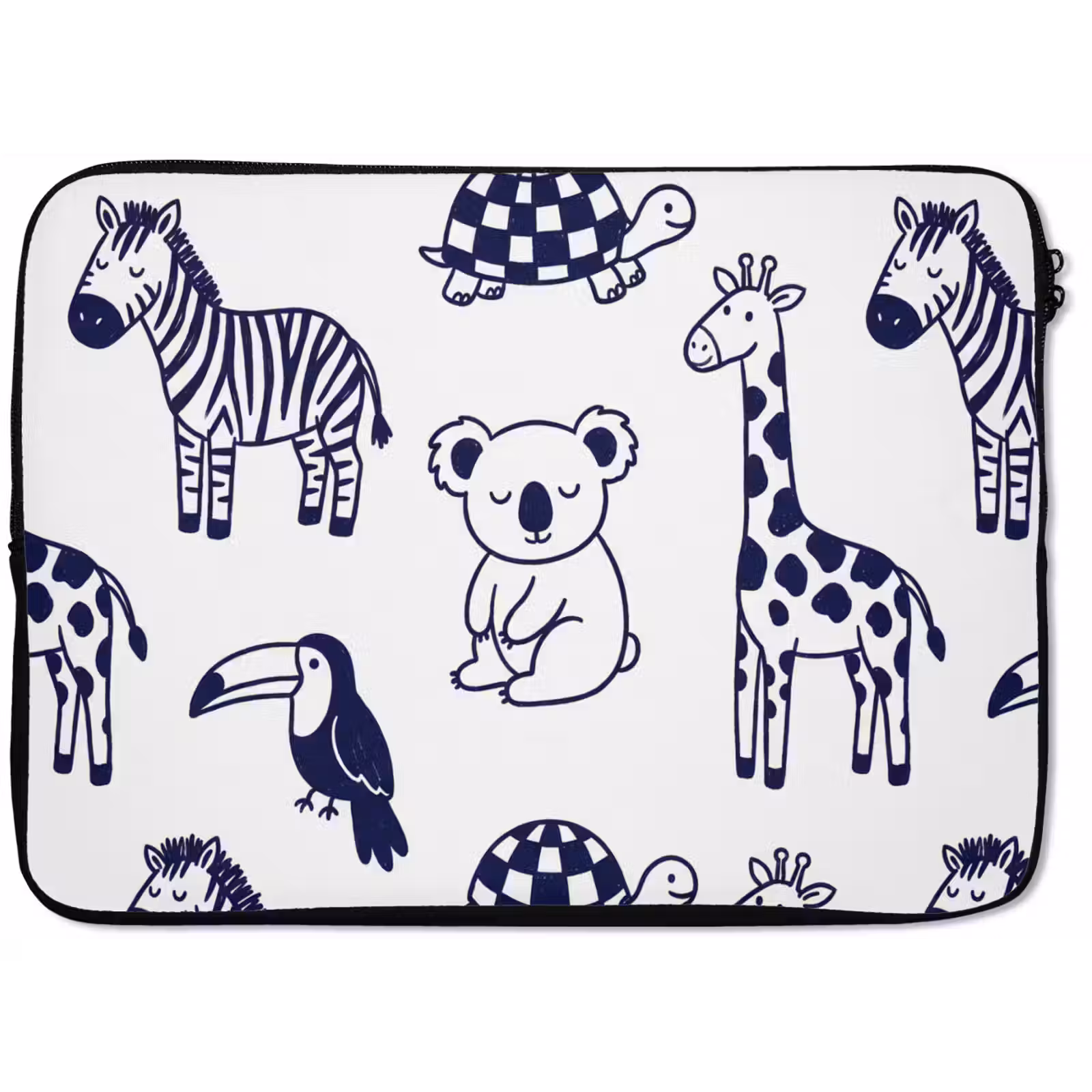 Laptophoes - Dieren - Patroon - Kinderkamer - Grafisch - Wit-Blauw — 1