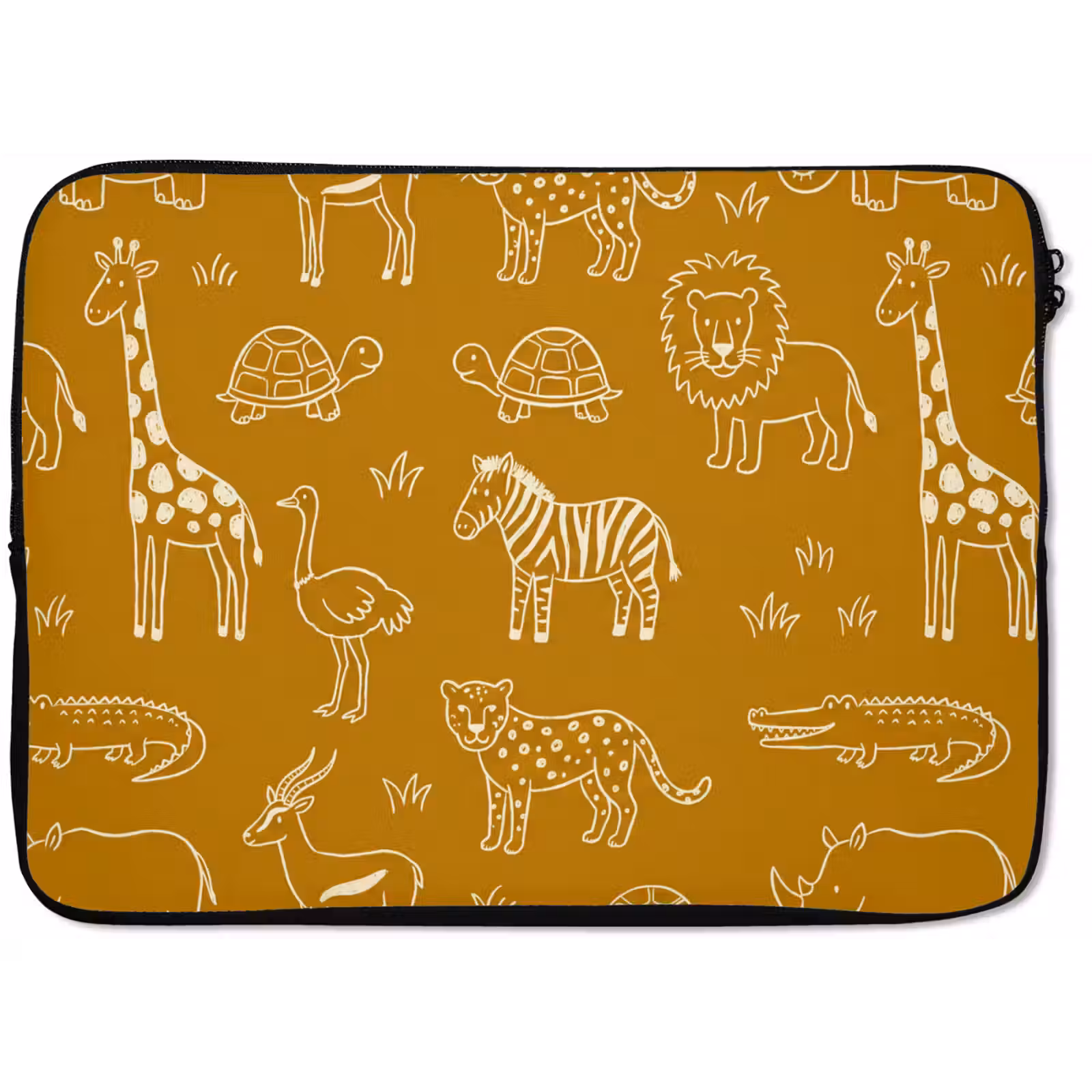 Laptophoes - Dieren - Safari - Patroon - Kinderlijk - Oker — 1