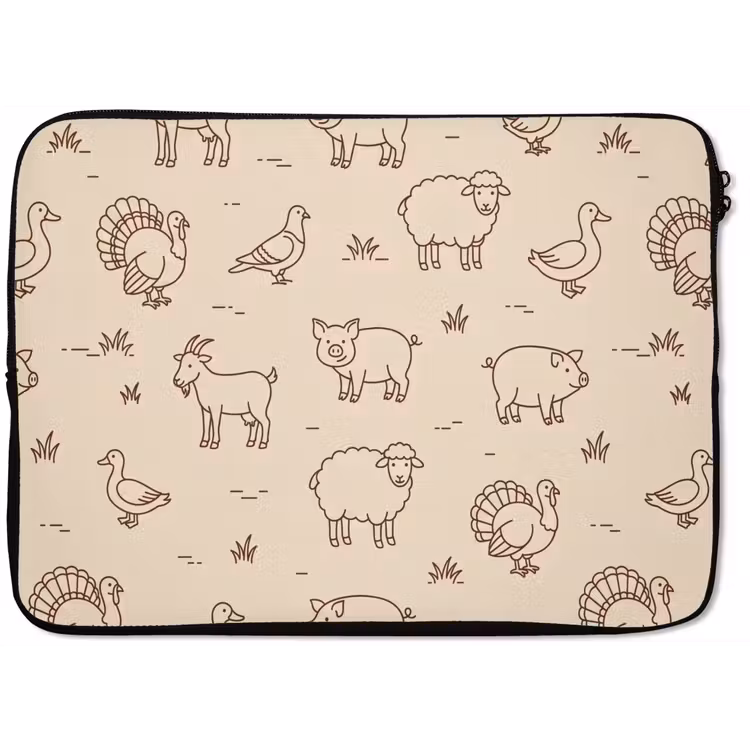 Laptophoes - Dieren - Patroon - Boerderij - Minimalistisch - Beige — 1