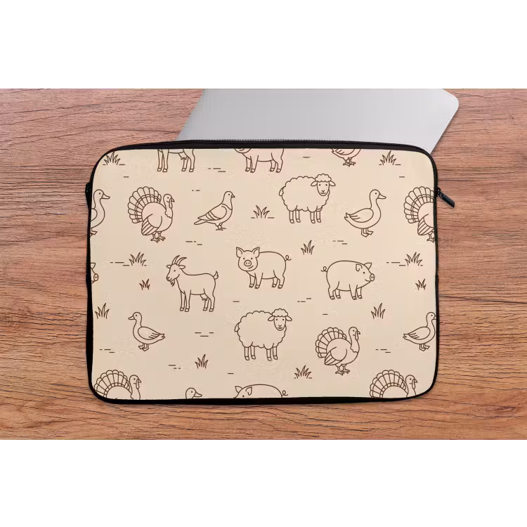 Laptophoes - Dieren - Patroon - Boerderij - Minimalistisch - Beige — 2