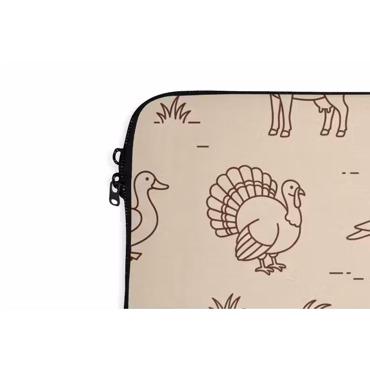 Laptophoes - Dieren - Patroon - Boerderij - Minimalistisch - Beige — 5