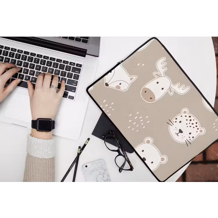 Laptophoes - Dieren - Patroon - Illustratie - Modern - Beige — 3