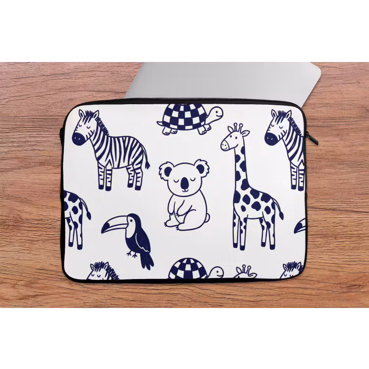 Laptophoes - Dieren - Patroon - Kinderkamer - Grafisch - Wit-Blauw — 2