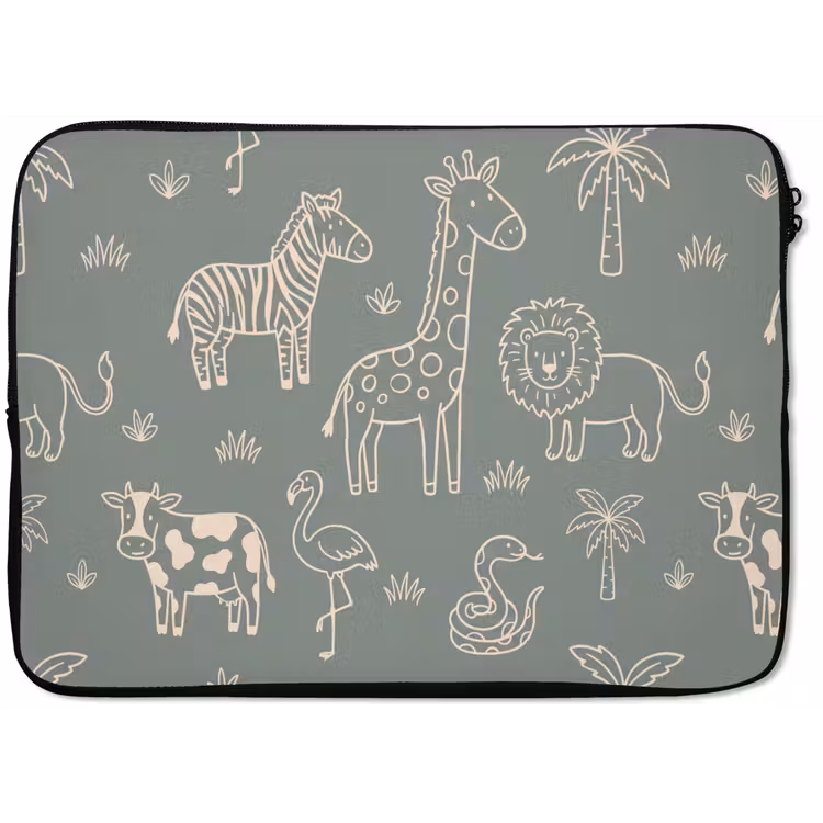 Laptophoes - Dieren - Safari - Patroon - Illustratie - Groen — 1