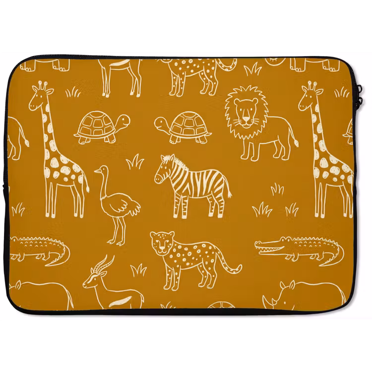Laptophoes - Dieren - Safari - Patroon - Kinderlijk - Oker — 1