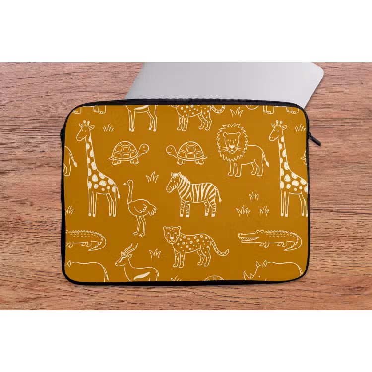 Laptophoes - Dieren - Safari - Patroon - Kinderlijk - Oker — 2
