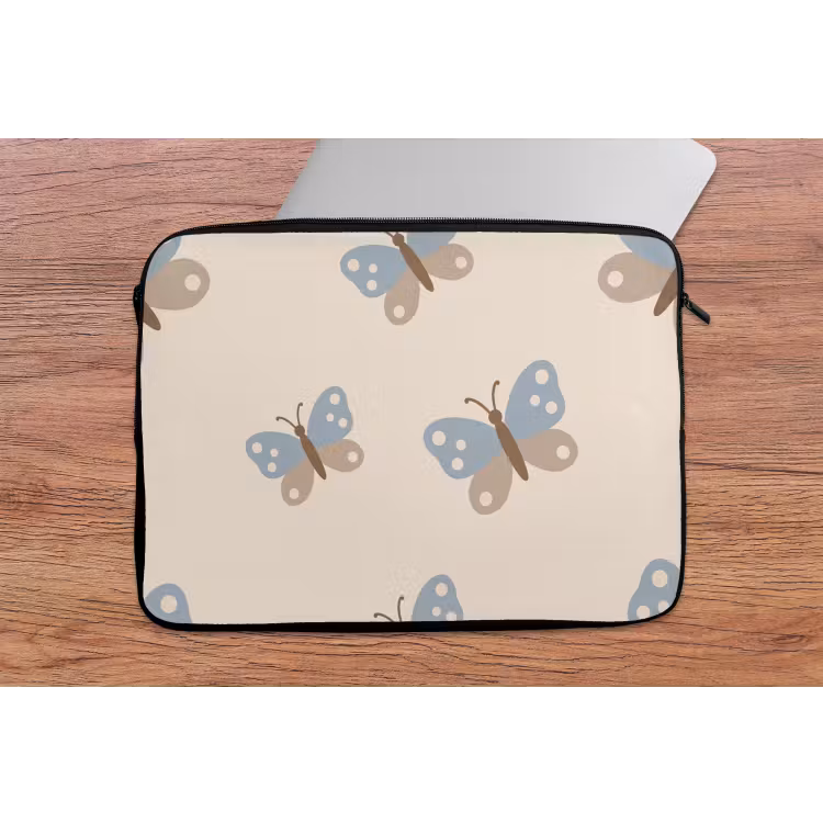 Laptophoes - Insect - Vlinderpatroon - Abstract - Blauw - Beige — 2
