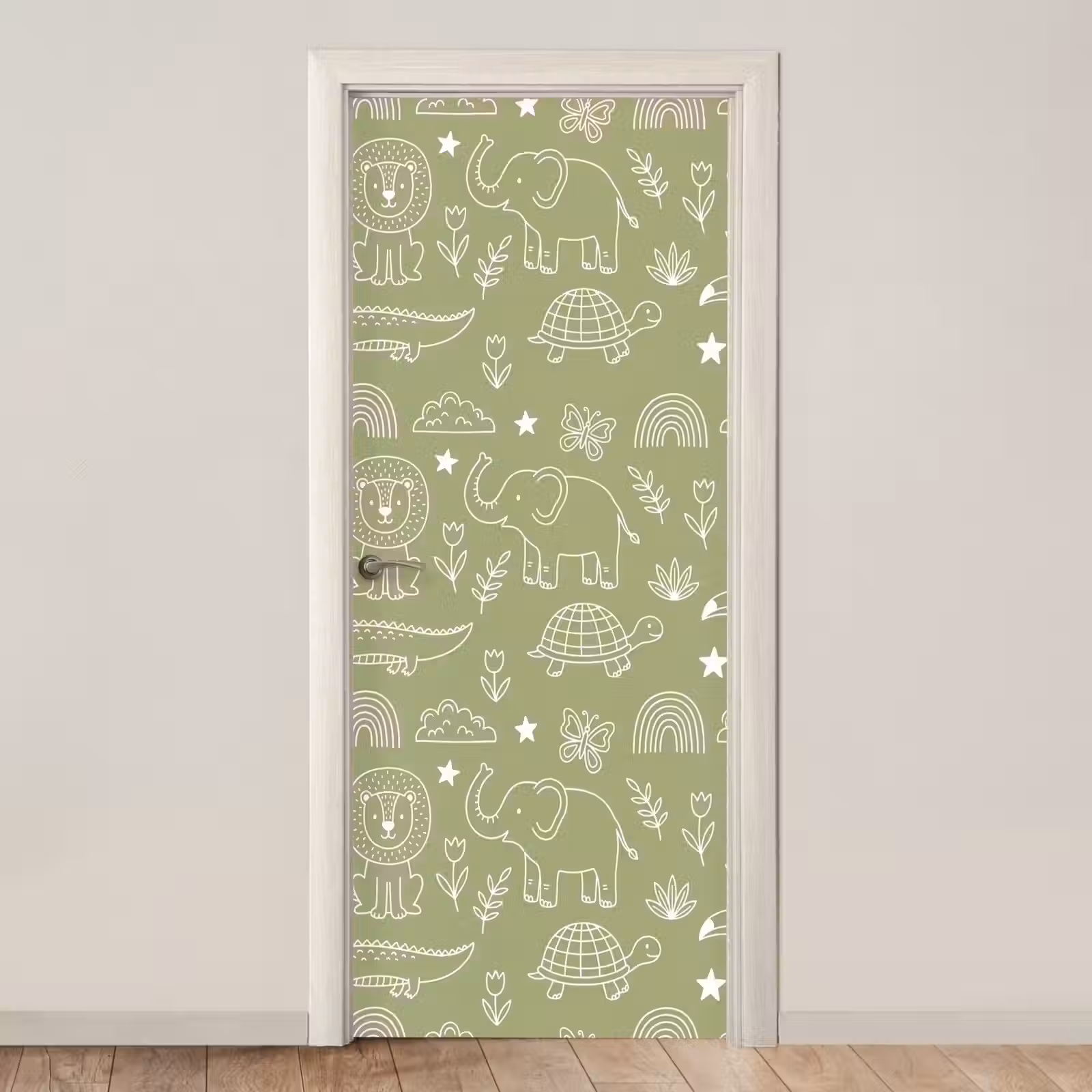 Deursticker - Dieren - Patroon - Illustratie - Natuur - Groen — 1
