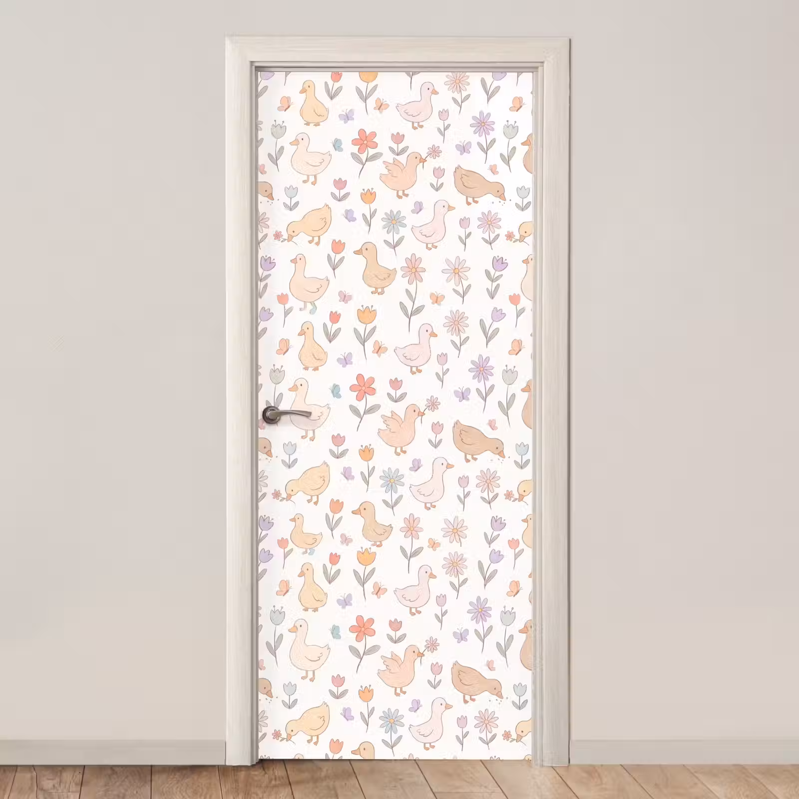 Deursticker - Vogel - Bloemen - Patroon - Pastel - Dieren — 1