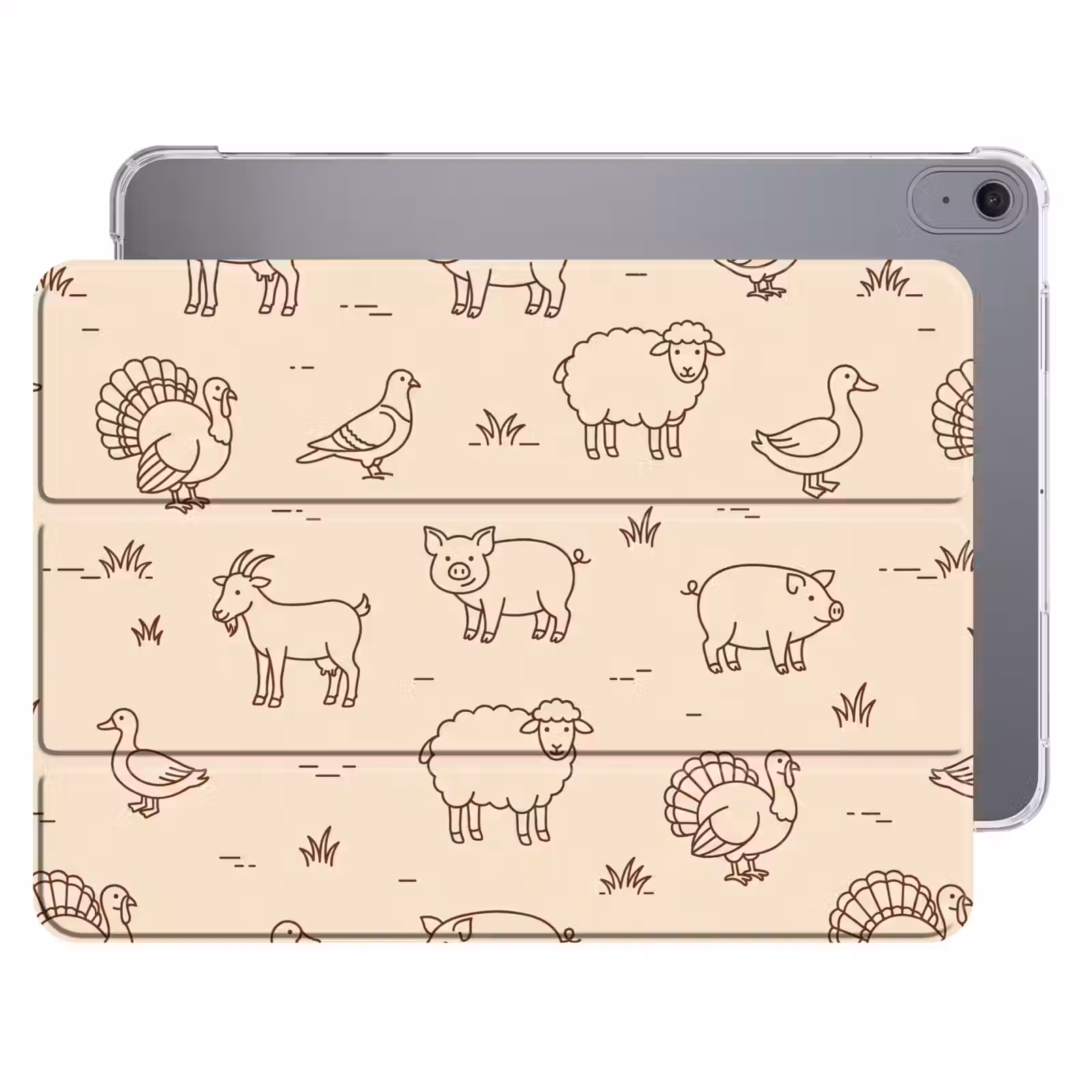 iPad hoes - Dieren - Patroon - Boerderij - Minimalistisch - Beige — 1