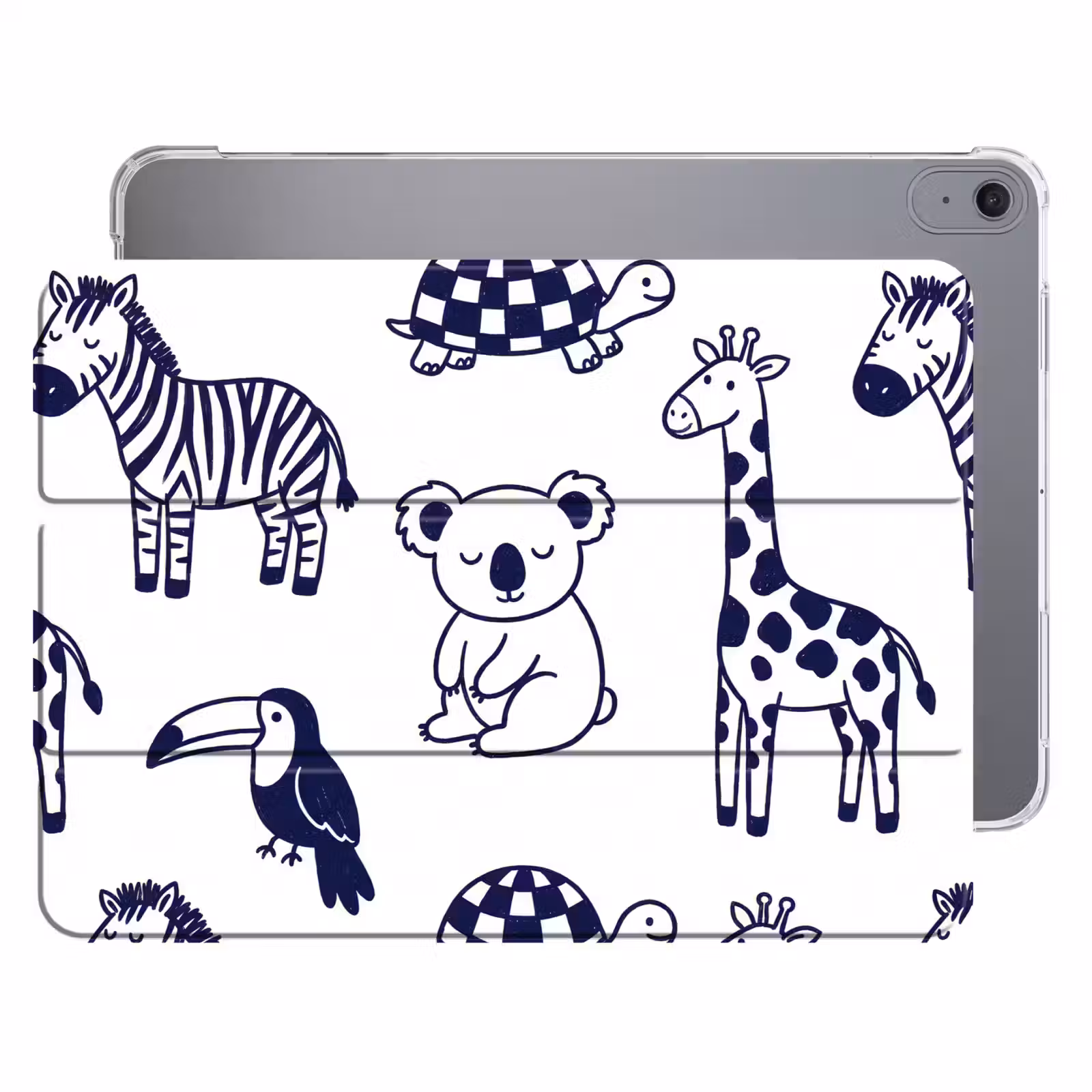 iPad hoes - Dieren - Patroon - Kinderkamer - Grafisch - Wit-Blauw — 1