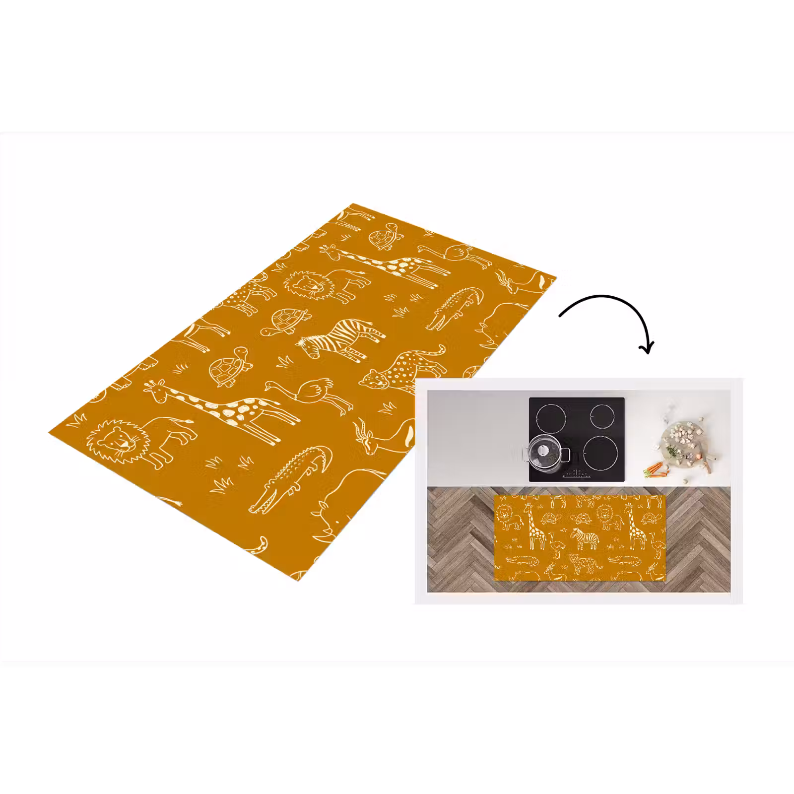 Keukenloper - Dieren - Safari - Patroon - Kinderlijk - Oker — 1