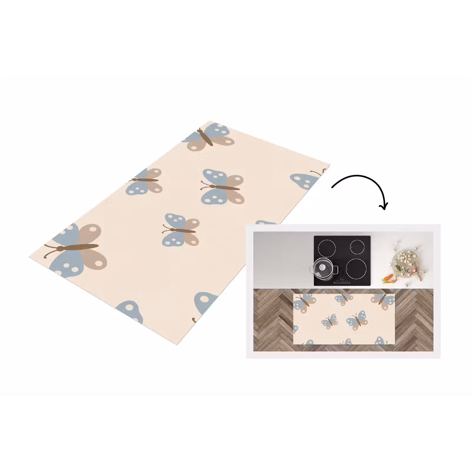 Keukenloper - Insect - Vlinderpatroon - Abstract - Blauw - Beige — 1