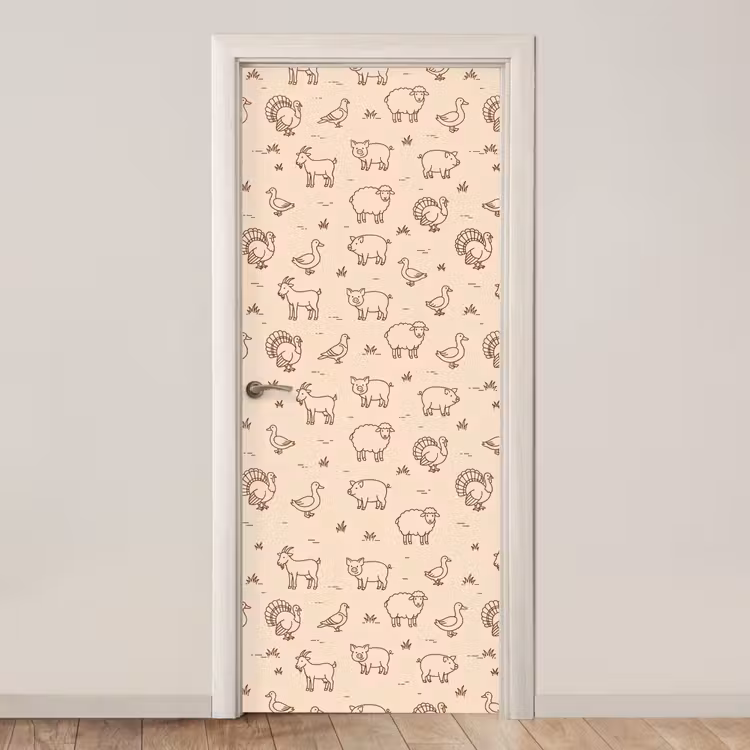 Deursticker - Dieren - Patroon - Boerderij - Minimalistisch - Beige — 1