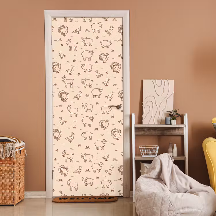 Deursticker - Dieren - Patroon - Boerderij - Minimalistisch - Beige — 2