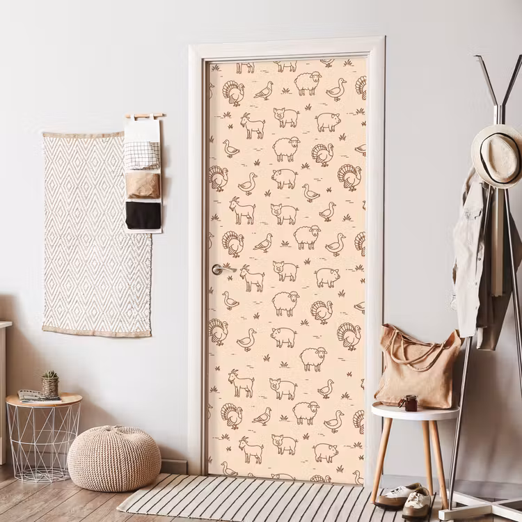Deursticker - Dieren - Patroon - Boerderij - Minimalistisch - Beige — 8