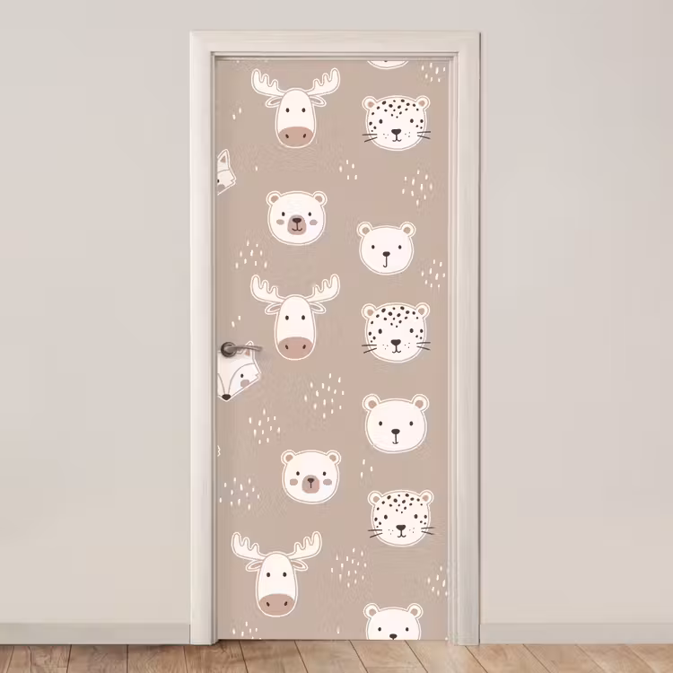 Deursticker - Dieren - Patroon - Illustratie - Modern - Beige — 1