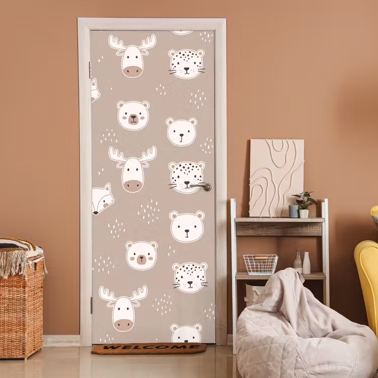 Deursticker - Dieren - Patroon - Illustratie - Modern - Beige — 2