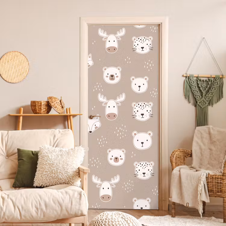 Deursticker - Dieren - Patroon - Illustratie - Modern - Beige — 4