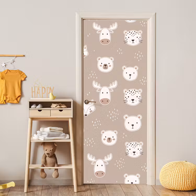 Deursticker - Dieren - Patroon - Illustratie - Modern - Beige — 6
