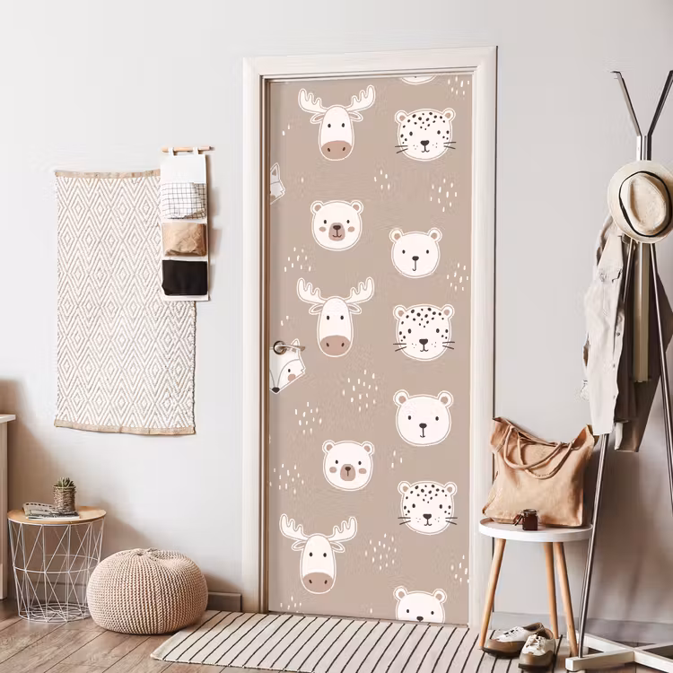Deursticker - Dieren - Patroon - Illustratie - Modern - Beige — 8