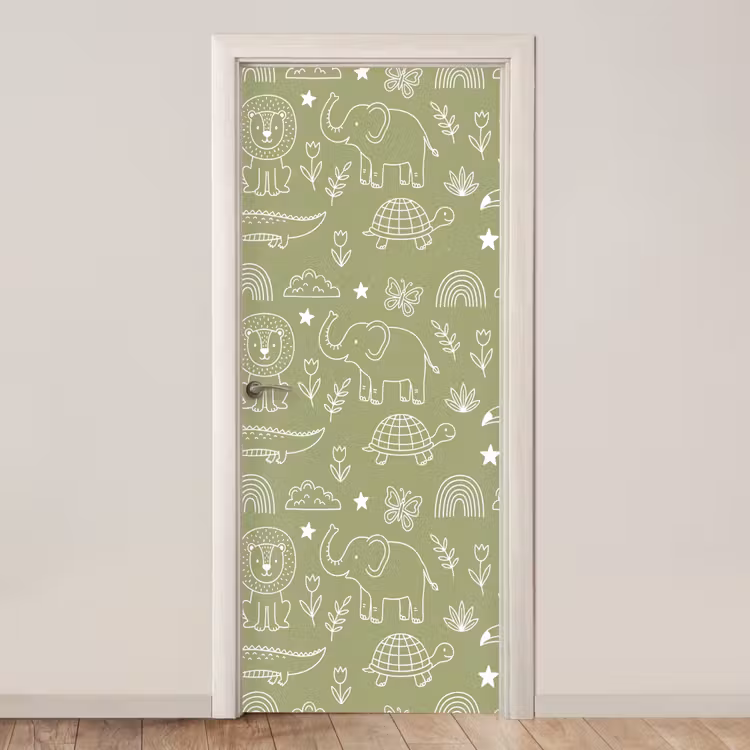 Deursticker - Dieren - Patroon - Illustratie - Natuur - Groen — 1