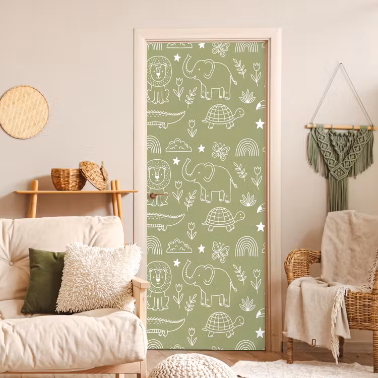 Deursticker - Dieren - Patroon - Illustratie - Natuur - Groen — 4