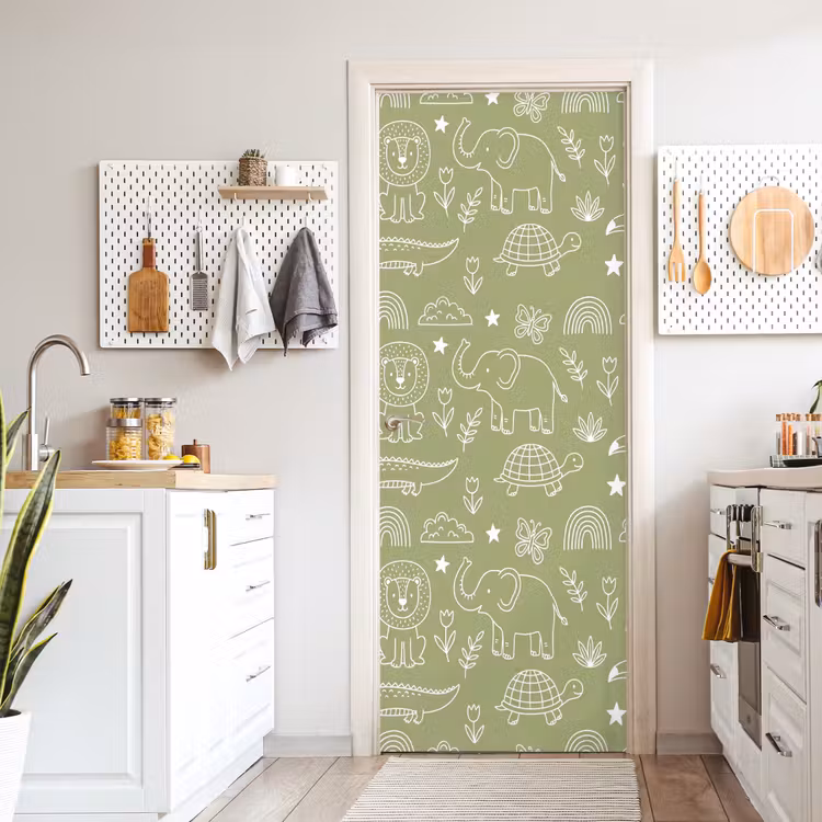Deursticker - Dieren - Patroon - Illustratie - Natuur - Groen — 7