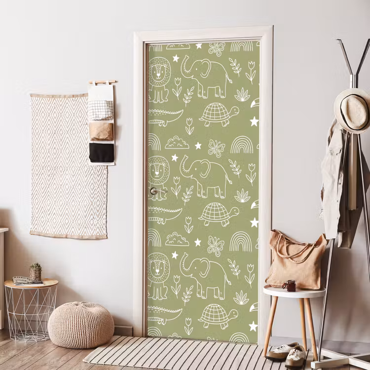 Deursticker - Dieren - Patroon - Illustratie - Natuur - Groen — 8